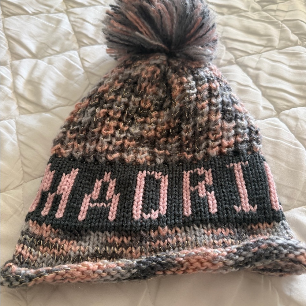 Knit Pom Beanie- Pink & Gray